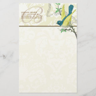 Monogram Vintage Bird Musical Branch Stationery