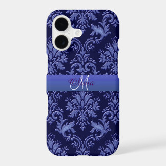 Monogram Vintage Blue Damask iPhone Case