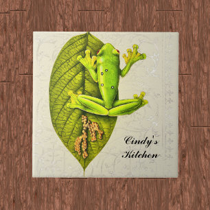 Monogram Vintage Bright Green Gliding Tree Frog   Ceramic Tile