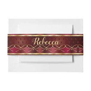 Monogram Vintage Burgundy Color Decor Luxury Invitation Belly Band