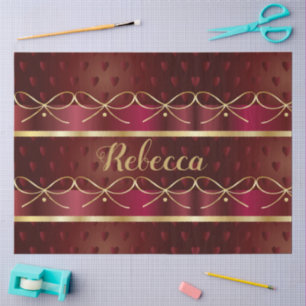 Monogram Vintage Burgundy Color Luxury Gold Decor Tissue Paper