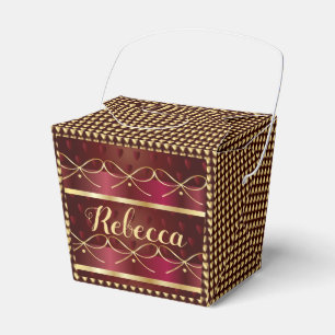 Monogram Vintage Burgundy Colour Decor Luxury Gold Favour Box