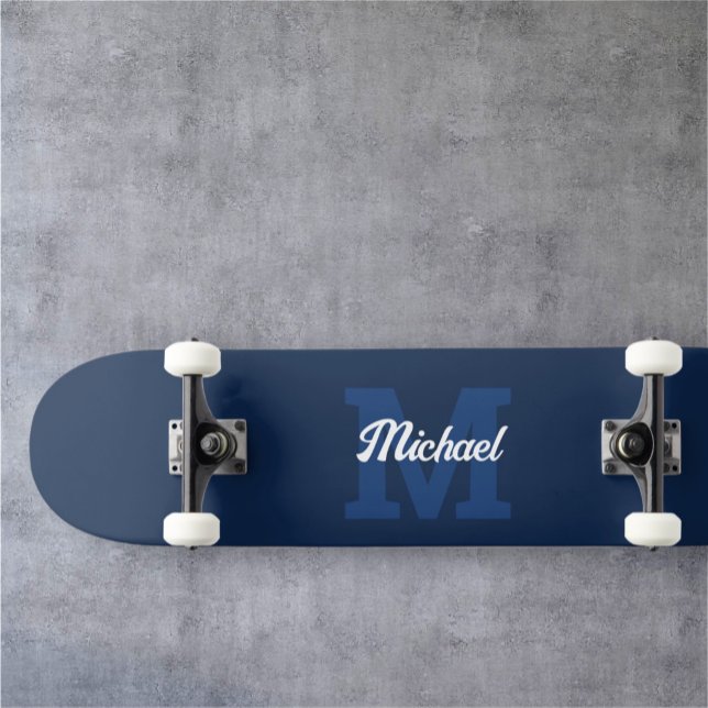 Monogram Vintage Calligraphy Navy Blue Skateboard (Creator Uploaded)