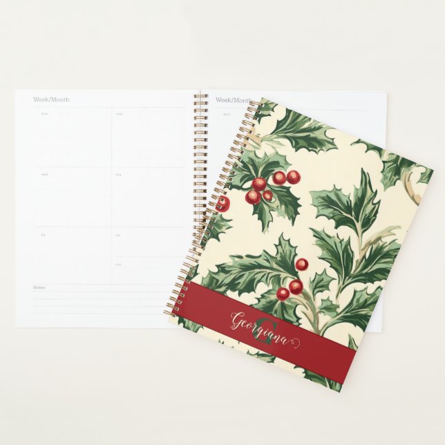Monogram Vintage Christmas Holly & Berries Pattern Planner (Display)