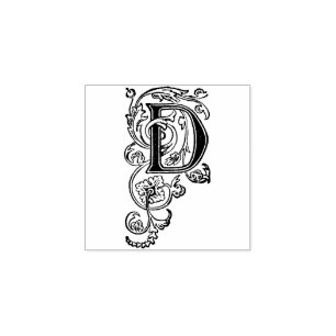 Monogram Vintage  decorative  capital letter D Rubber Stamp