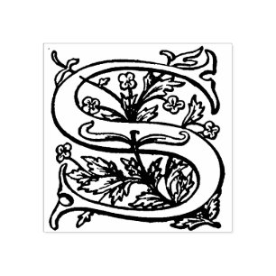 Monogram Vintage decorative floral Letter S Rubber Stamp