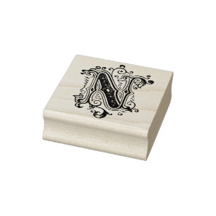 Monogram Vintage decorative  initial Letter N Rubber Stamp