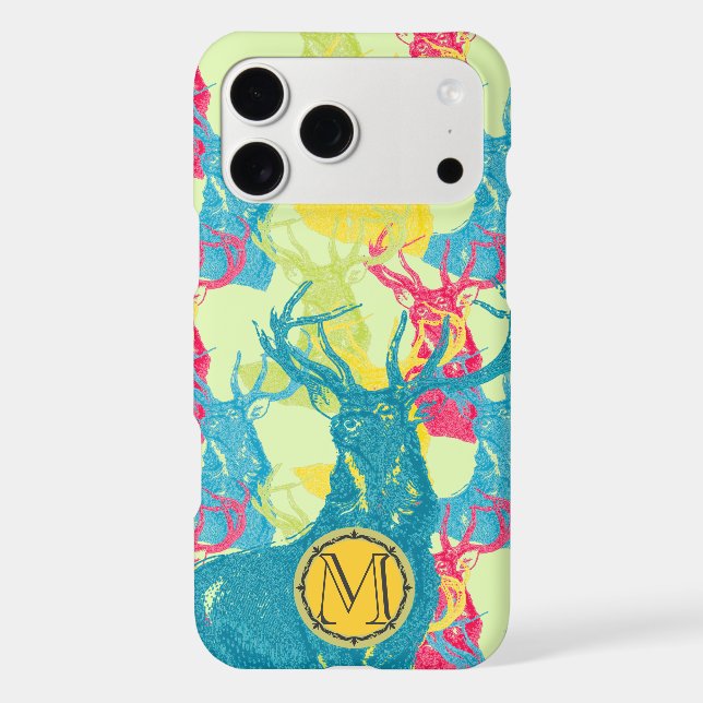 Monogram Vintage Deer Art Nouveau Forest iphone (Back)