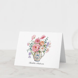 Monogram Vintage Elegant Cottagecore Florals Thank You Card