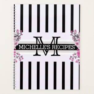 Monogram Vintage Floral Black Stripes Planner