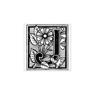 Monogram Vintage floral letter J Rubber Stamp