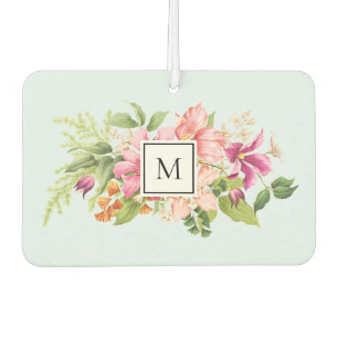Monogram Vintage Flowers Pink Pastel Air Freshener