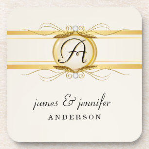 Monogram Vintage Gold White Coaster Set