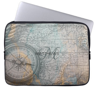 Monogram Vintage Map Compass Laptop Sleeve