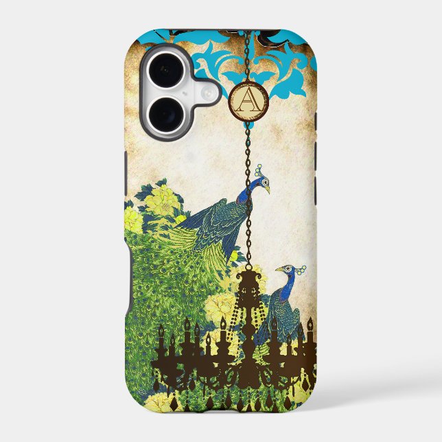 Monogram Vintage Peacock Chandelier Damask iPhone (Back)