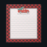 Monogram Vintage Red Truck and Tree Buffalo Plaid Notepad<br><div class="desc">Monogram Christmas-themed notepad in red and black features our vintage red truck carrying a Christmas tree on a buffalo plaid pattern with customisable text! This is a wonderful Christmas gift idea or stocking stuffer, and would be perfect as a small item for attaching a gift card. Additional colour schemes as...</div>