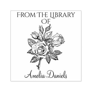 Monogram Vintage Rose Bookplate  Rubber Stamp