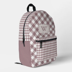 Monogram Vintage Rose Gingham Farmhouse style Printed Backpack