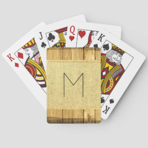 Monogram Vintage Rustic Burlap Wood Look Playing Cards