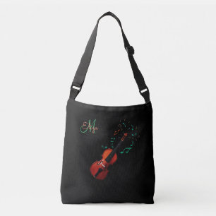 Monogram Violin and Music Notes Tote Bag