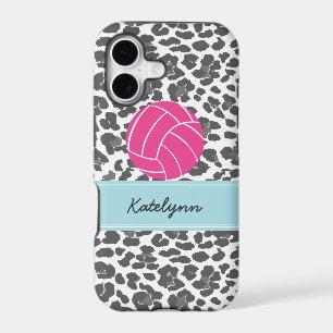 Monogram Volleyball Grey Leopard Print Phone Case