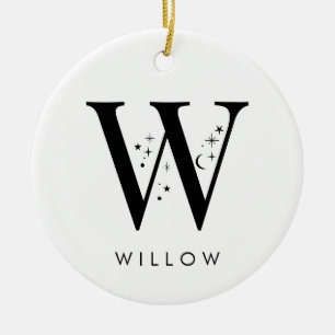 Monogram W Celestial Name Ceramic Ornament