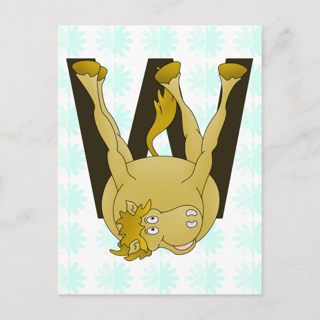 Monogram W Funny Pony Personalised Postcard (Front)
