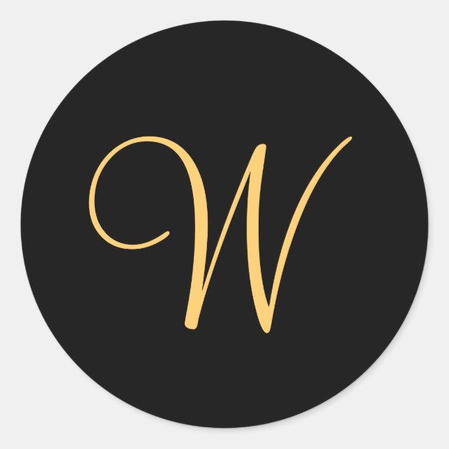 Monogram W,  gold coloured initial W on black,  Classic Round Sticker (Front)