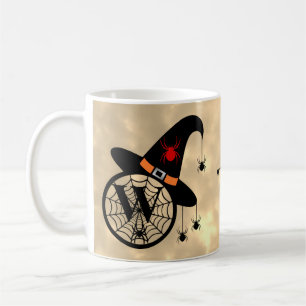 Monogram W Halloween Sky Witch Spiders Name Coffee Mug