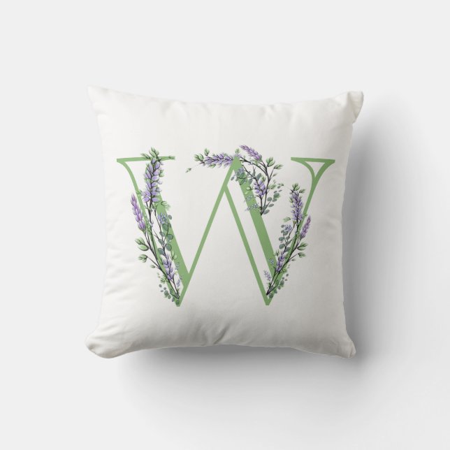 Monogram W Lavender Eucalyptus Cushion (Front)