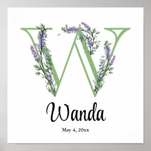 Monogram W Lavender Eucalyptus Poster nursery