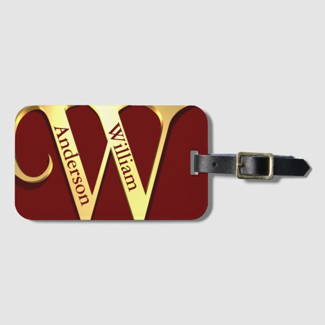 Monogram W Name Personalised Luggage Tag (Front Horizontal)