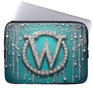 Monogram W on Teal Dripping Glitter Laptop Sleeve