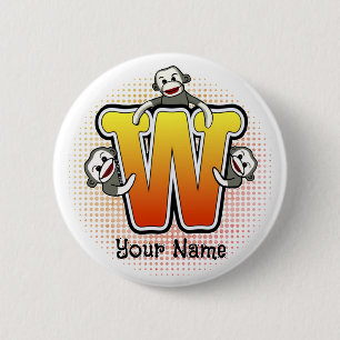 Monogram W Sock Monkey 6 Cm Round Badge