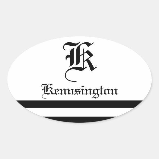 "Monogram w/ Stripes in Wedding Font" Oval Sticker (Front)
