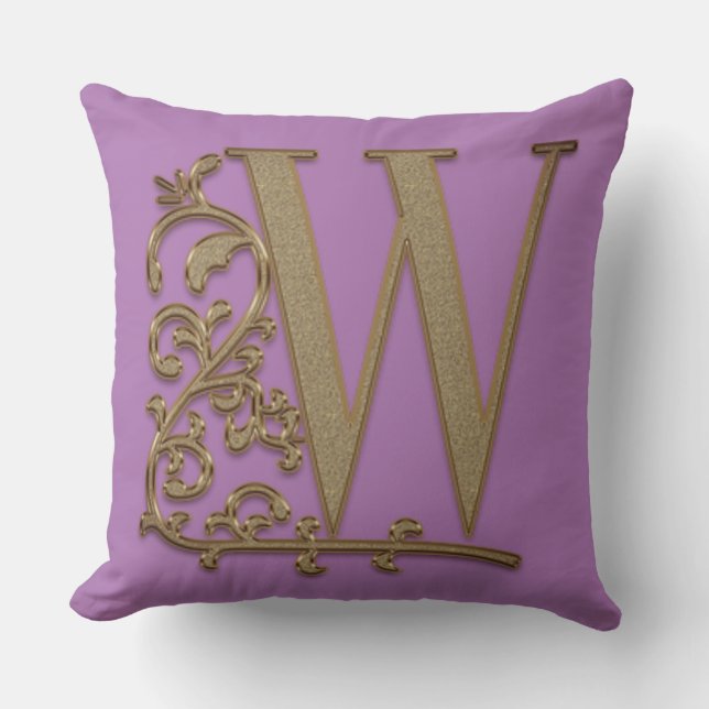 Monogram W Violet Flower Wedding Birthday Cushion (Front)