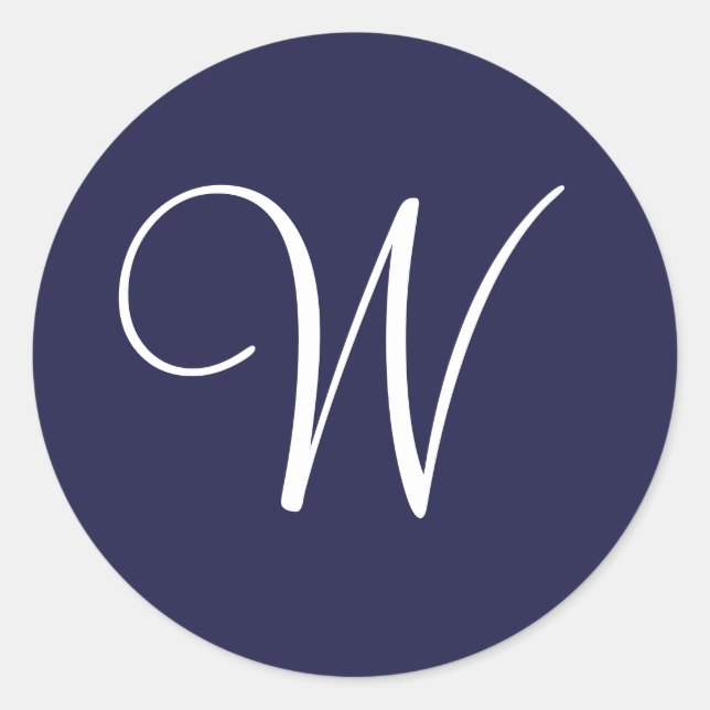 Monogram W, White on Navy Blue, Classic Round Sticker (Front)