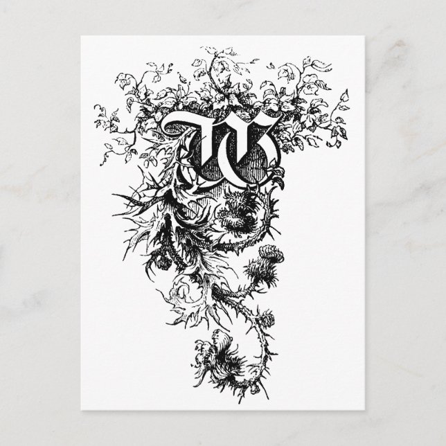 Monogram W with Thistle Flowers Postcard (Front)