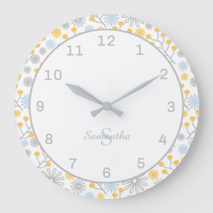 Monogram Wall Clock Scandinavian Floral