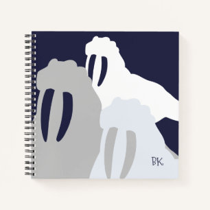 Monogram Walrus Blue Personalised Spiral Notebook
