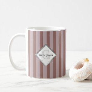 Monogram Warm Neutrals Brown And Beige Stripes Coffee Mug