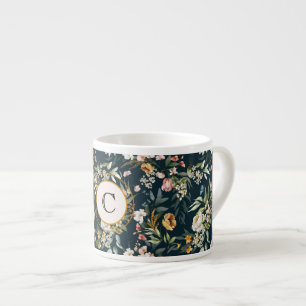 Monogram Watercolor 1600s Floral Art 6oz Espresso Cup