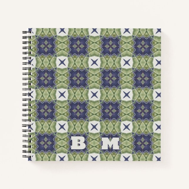 Monogram Watercolor Abstract Square Geometric Blue Notebook (Front)