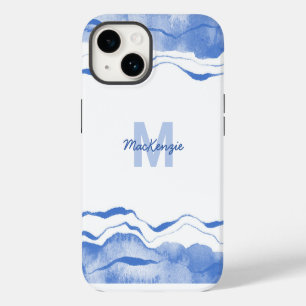Monogram Watercolor Agare Abstract Blue iPhone 14 Case