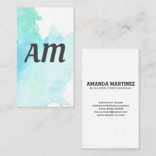 Monogram Watercolor Blue Background Business Card