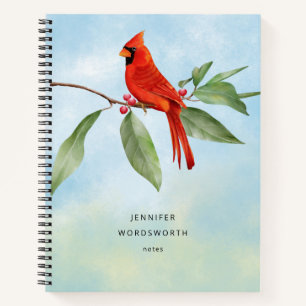 Monogram Watercolor Blue Green Red Cardinal Bird Notebook