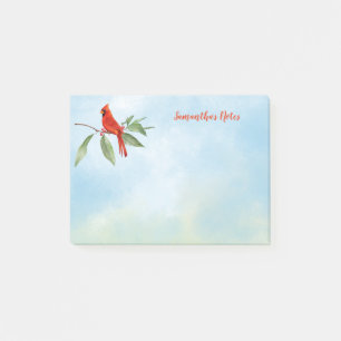 Monogram Watercolor Blue Green Red Cardinal Bird Post-it Notes