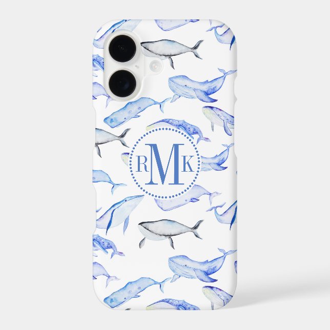 Monogram | Watercolor Blue Whale Pattern (Back)