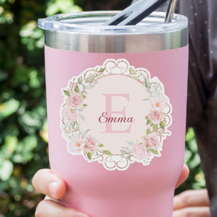 Monogram Watercolor Blush Pink Rose Flowers Floral