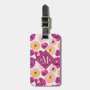 Monogram   Watercolor Botanical Pattern Luggage Tag